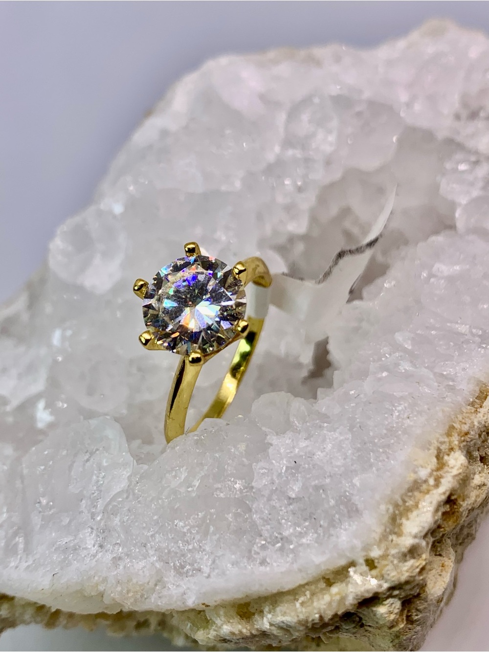 Gold Solitaire Moissanite Ring 925 Yellow Gold Finish 3 Ct Brilliant Round GRA - Picture 5 of 10